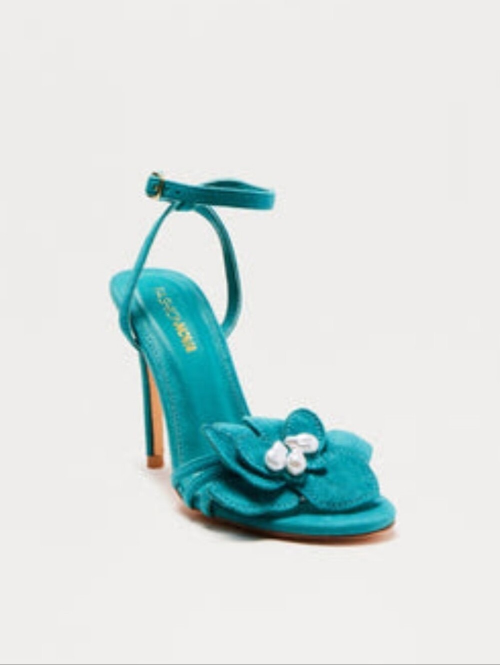 Turquoise Floral Suede Heeled Sandals